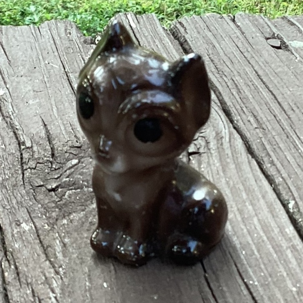 Vintage Ceramic Cat Figurine Brown Sitting Kitten Japan 1970s Collectible